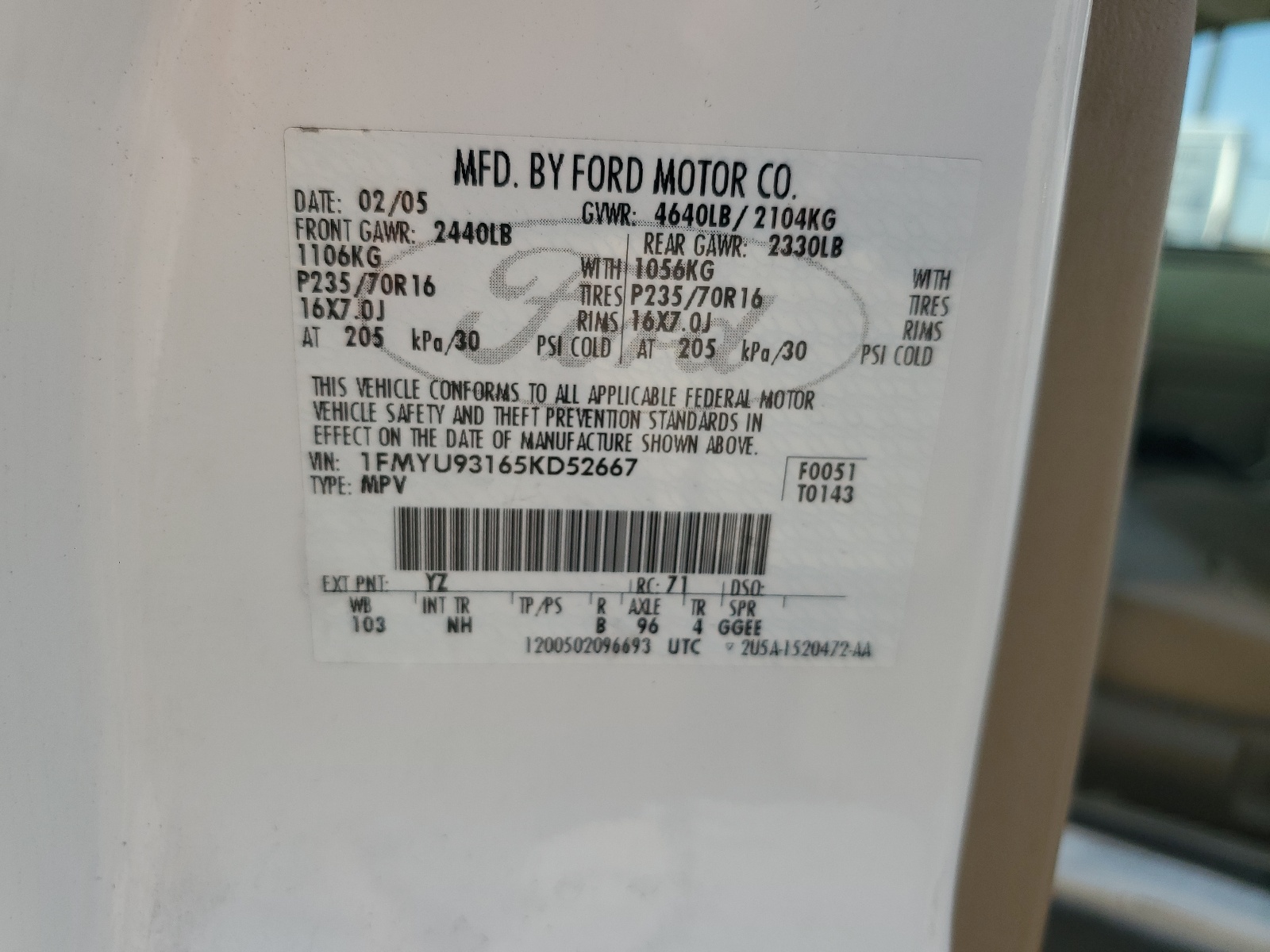 1FMYU93165KD52667 2005 Ford Escape Xlt