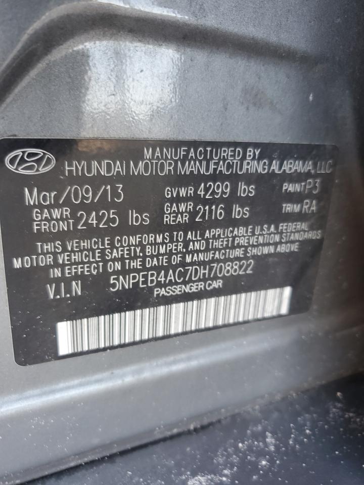 2013 Hyundai Sonata Gls VIN: 5NPEB4AC7DH708822 Lot: 63250434