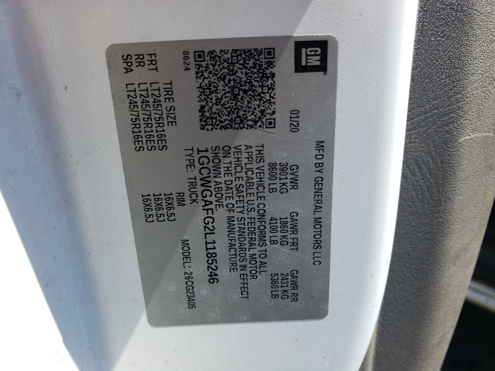 1GCWGAFG2L1185246 2020 Chevrolet Express G2500