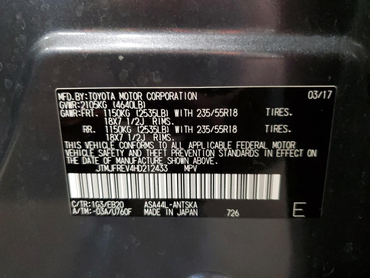 2017 Toyota Rav4 Se VIN: JTMJFREV4HD212433 Lot: 64969664