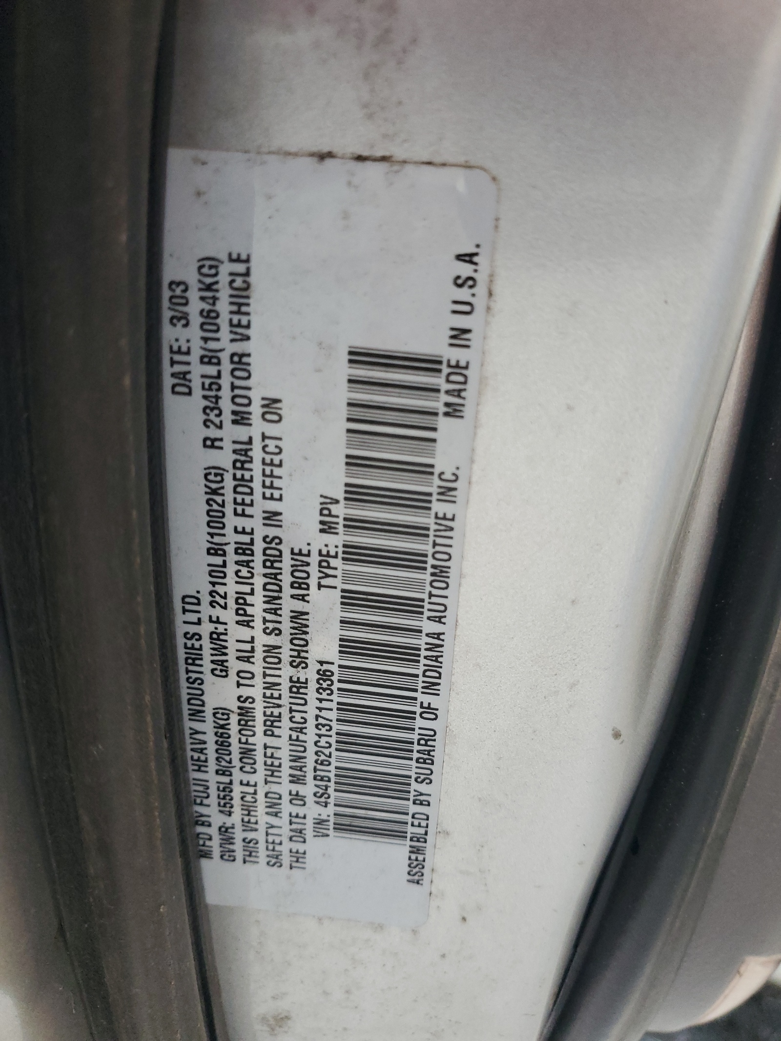 4S4BT62C137113361 2003 Subaru Baja Sport