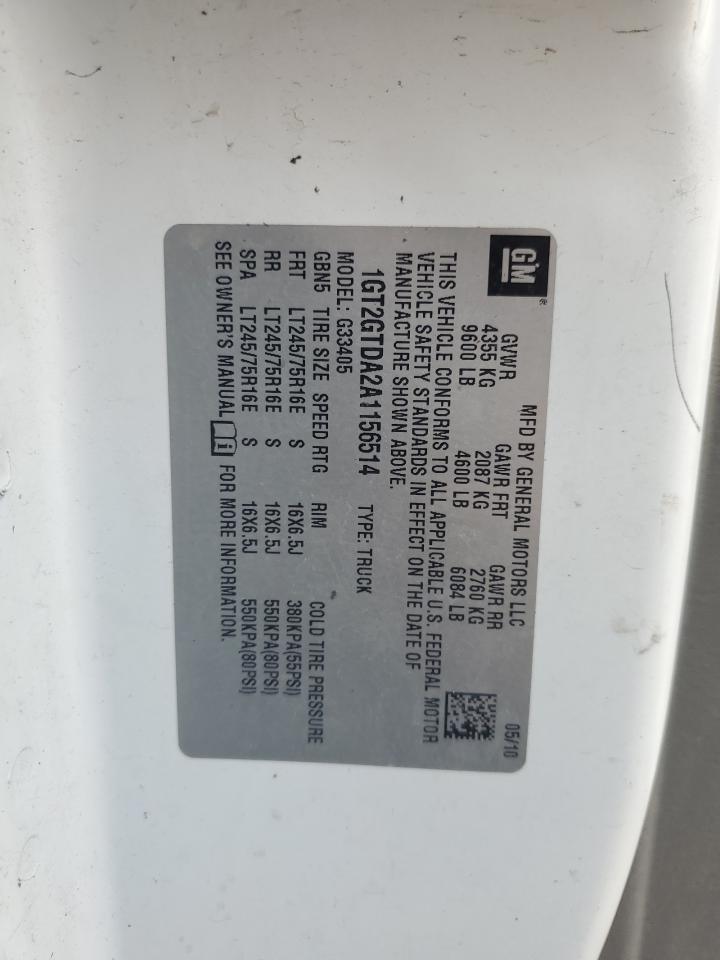 2010 GMC Savana G3500 VIN: 1GT2GTDA2A1156514 Lot: 62856444