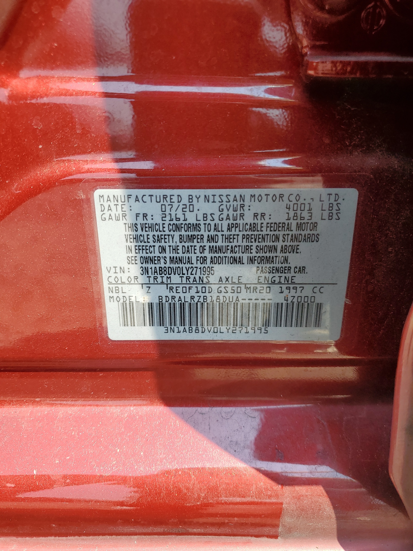 3N1AB8DV0LY271995 2020 Nissan Sentra Sr