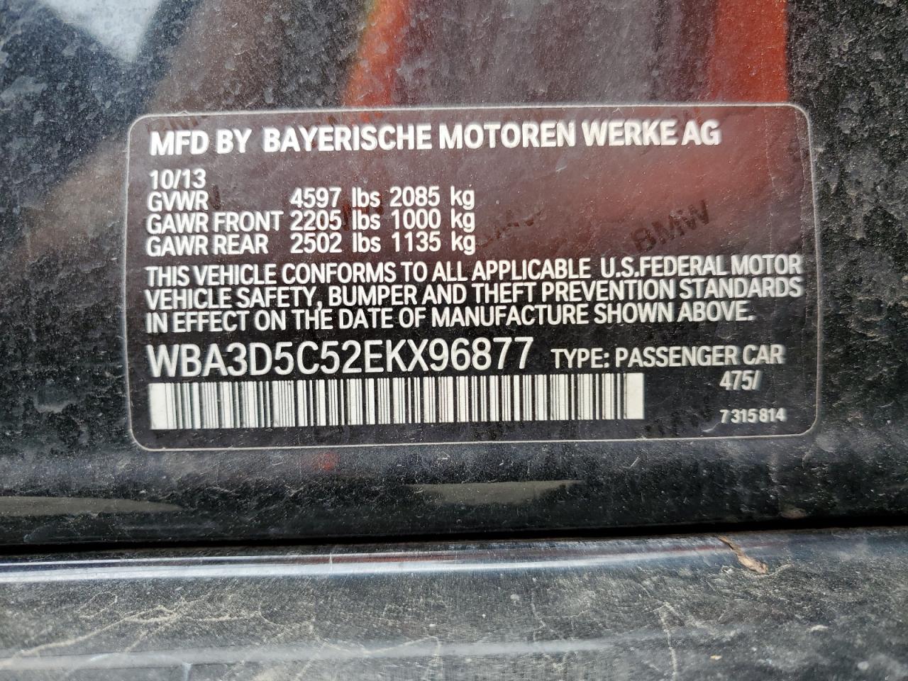 2014 BMW 328 D xDrive VIN: WBA3D5C52EKX96877 Lot: 64823234