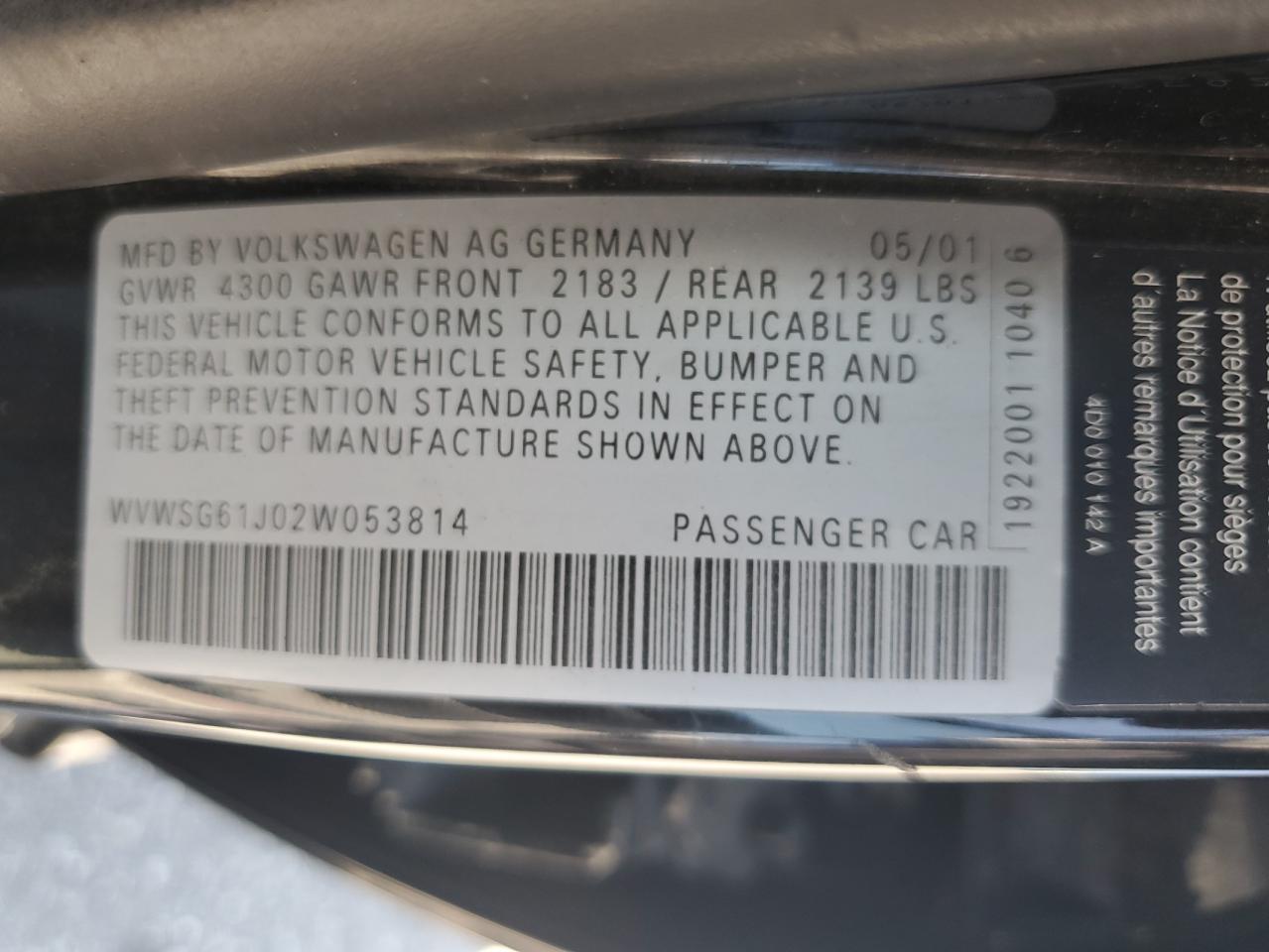 2002 Volkswagen Jetta Gls VIN: WVWSG61J02W053814 Lot: 64781674