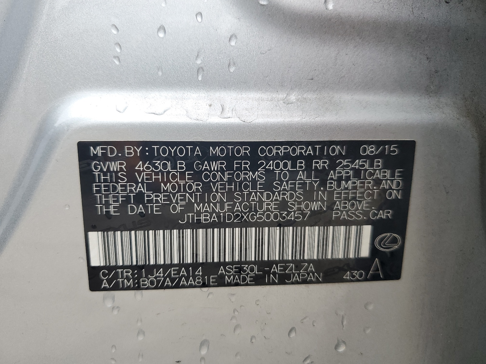 JTHBA1D2XG5003457 2016 Lexus Is 200T