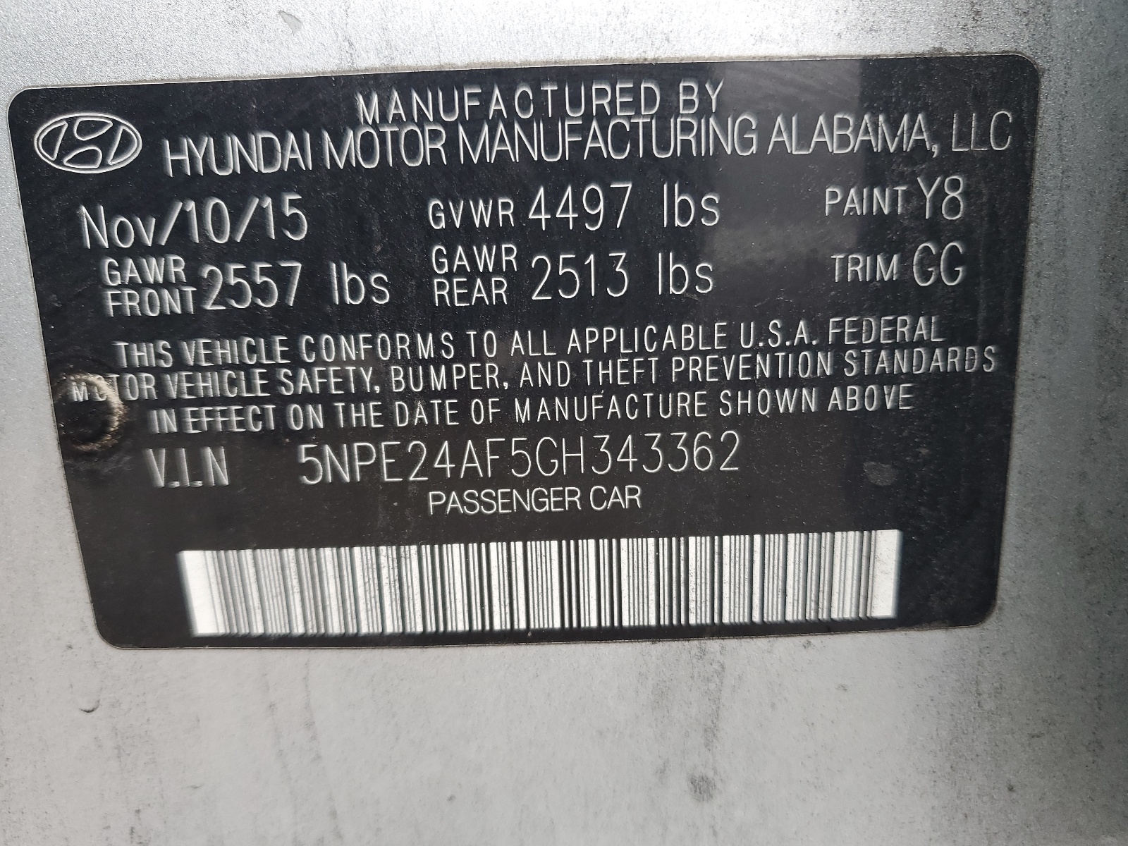 2016 Hyundai Sonata Se vin: 5NPE24AF5GH343362