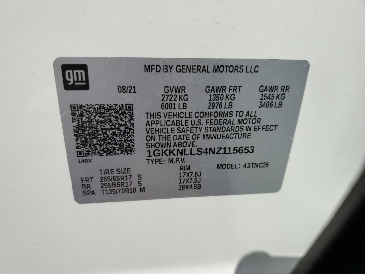 2022 GMC Acadia At4 VIN: 1GKKNLLS4NZ115653 Lot: 65044284