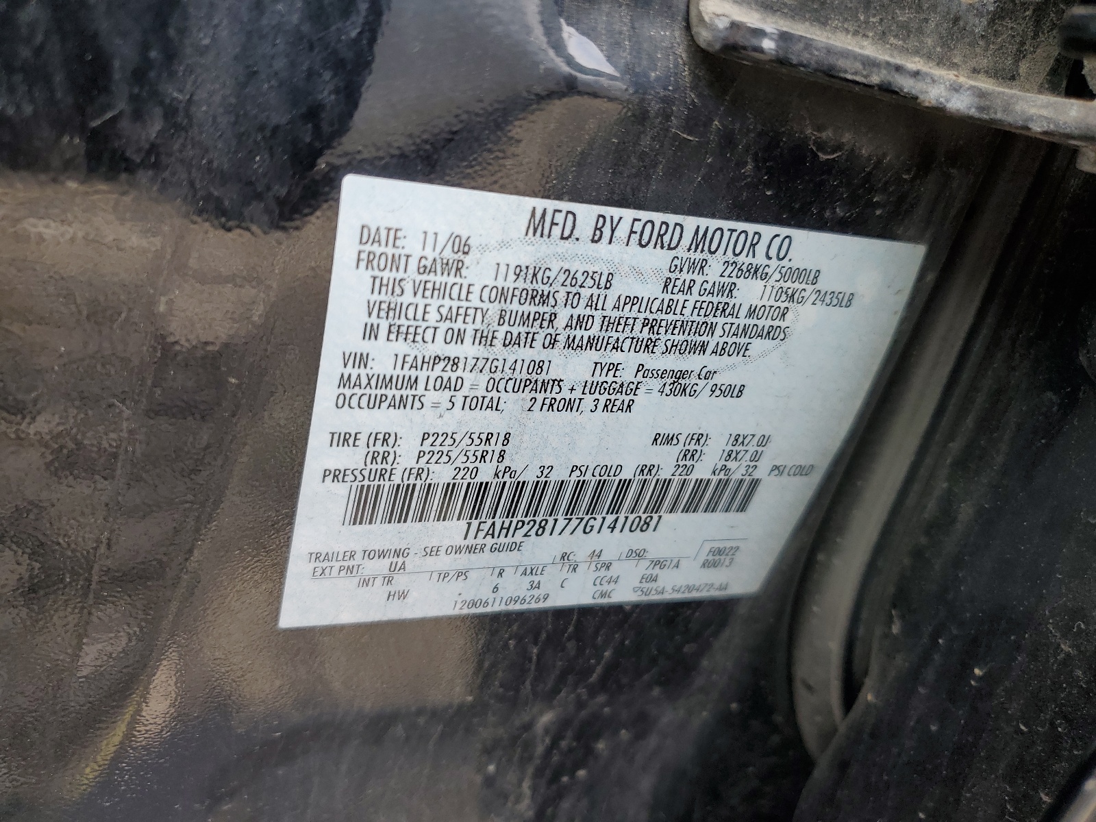 1FAHP28177G141081 2007 Ford Five Hundred Limited