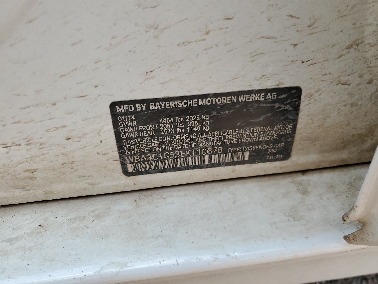 WBA3C1C53EK110678 2014 BMW 328 I Sulev