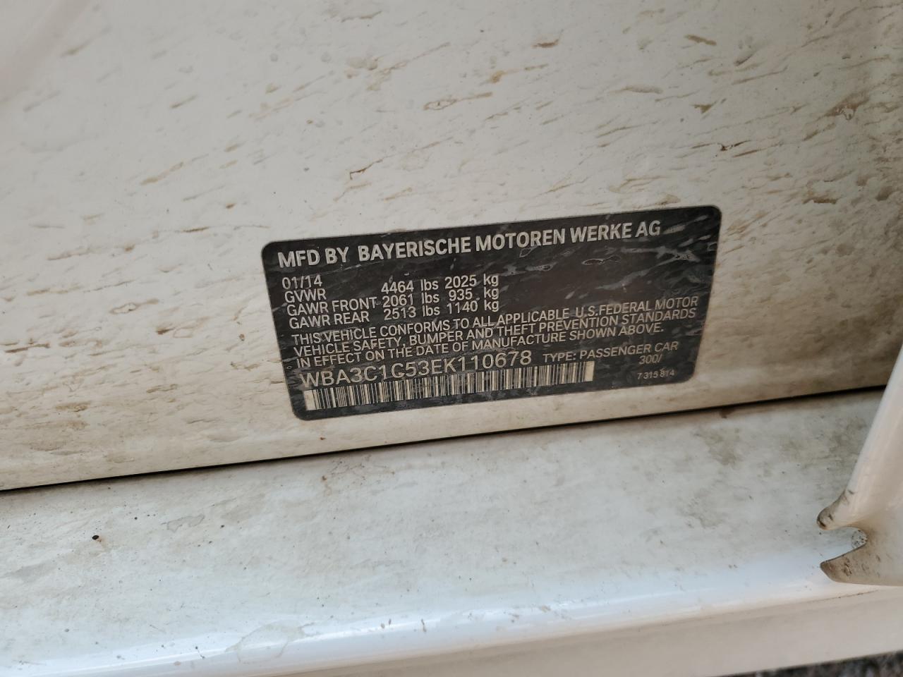 2014 BMW 328 I Sulev VIN: WBA3C1C53EK110678 Lot: 63707594