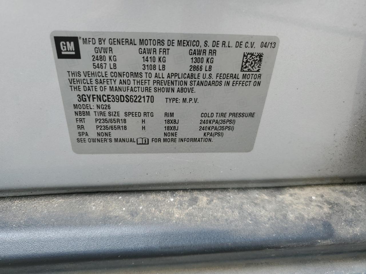 2013 Cadillac Srx Luxury Collection VIN: 3GYFNCE39DS622170 Lot: 61282734