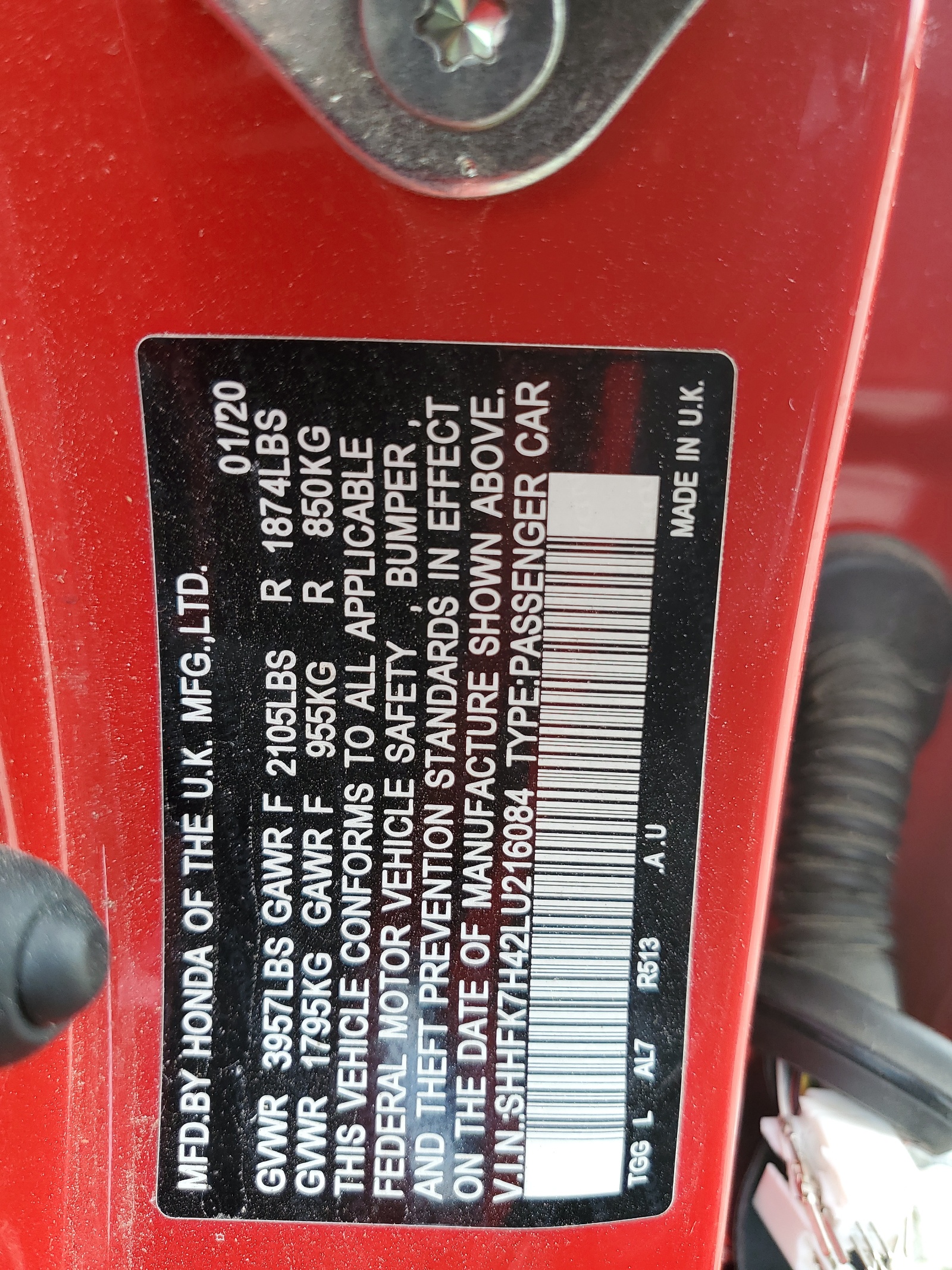 SHHFK7H42LU216084 2020 Honda Civic Sport