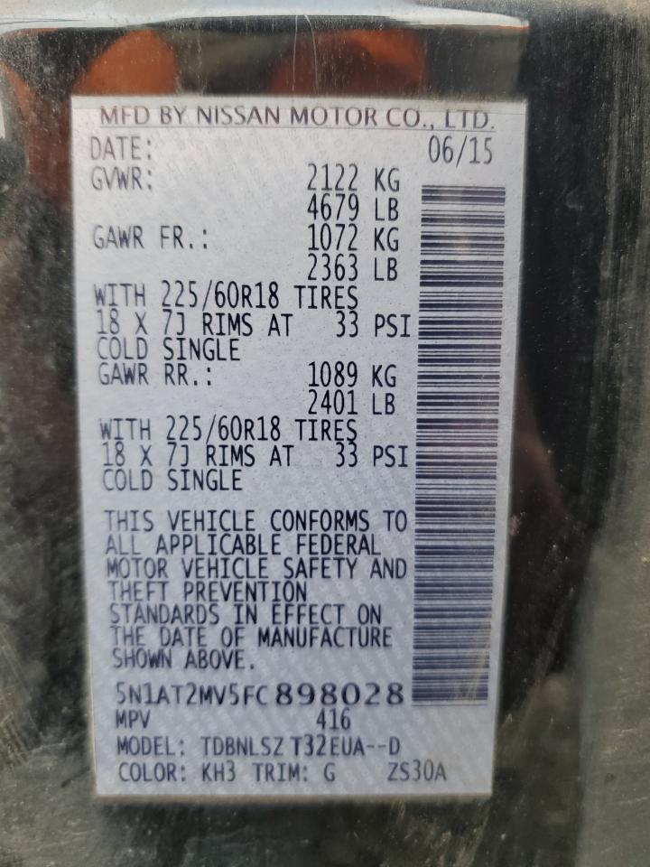 2015 Nissan Rogue S VIN: 5N1AT2MV5FC898028 Lot: 63562234