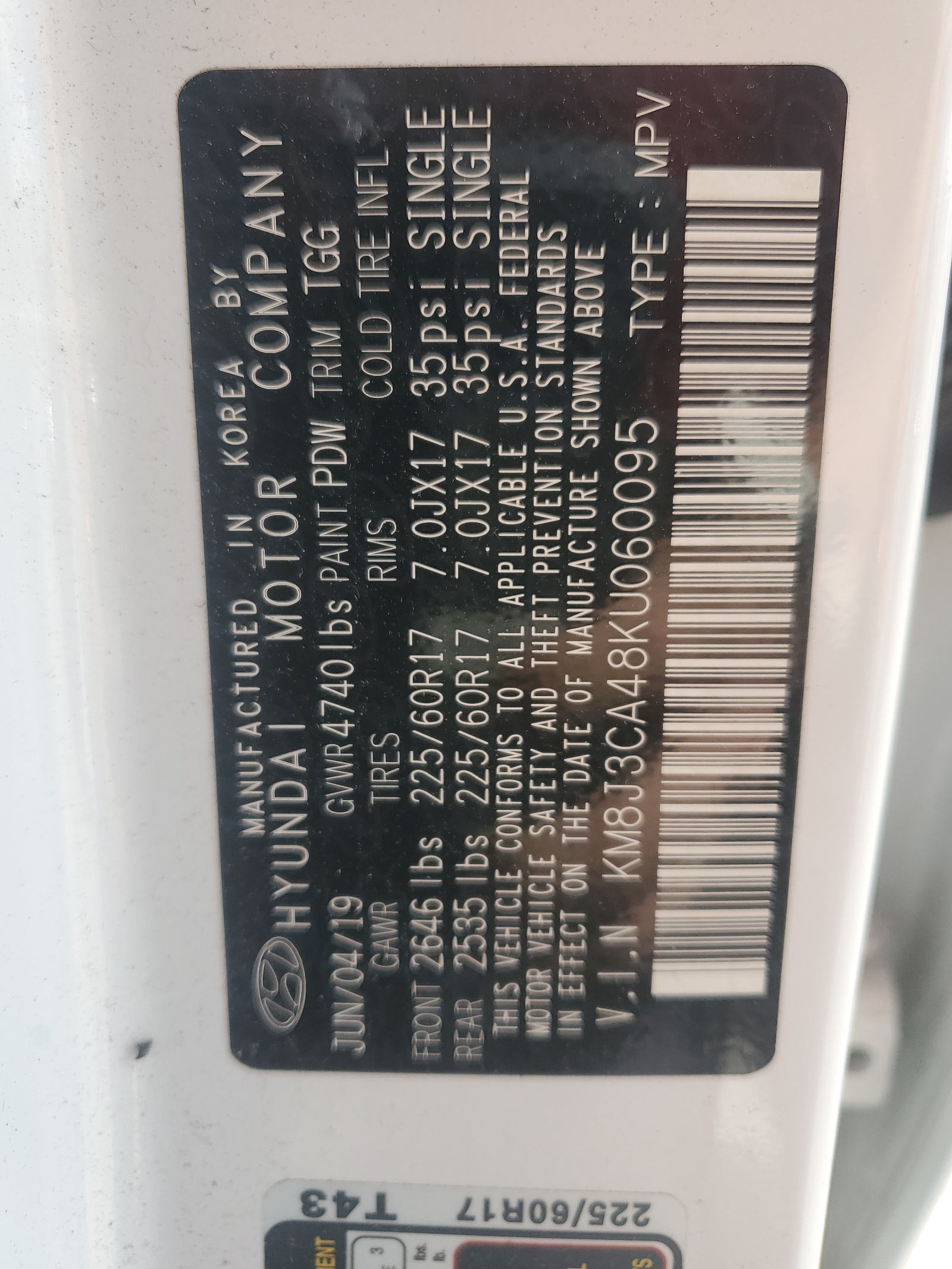 KM8J3CA48KU060095 2019 Hyundai Tucson Limited