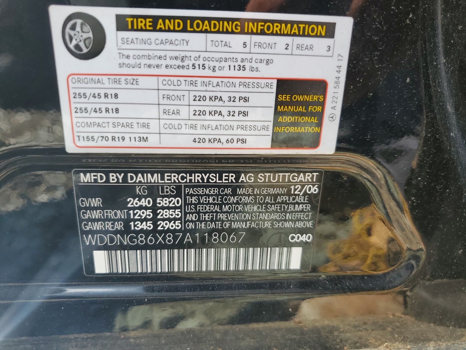 WDDNG86X87A118067 2007 Mercedes-Benz S 550 4Matic