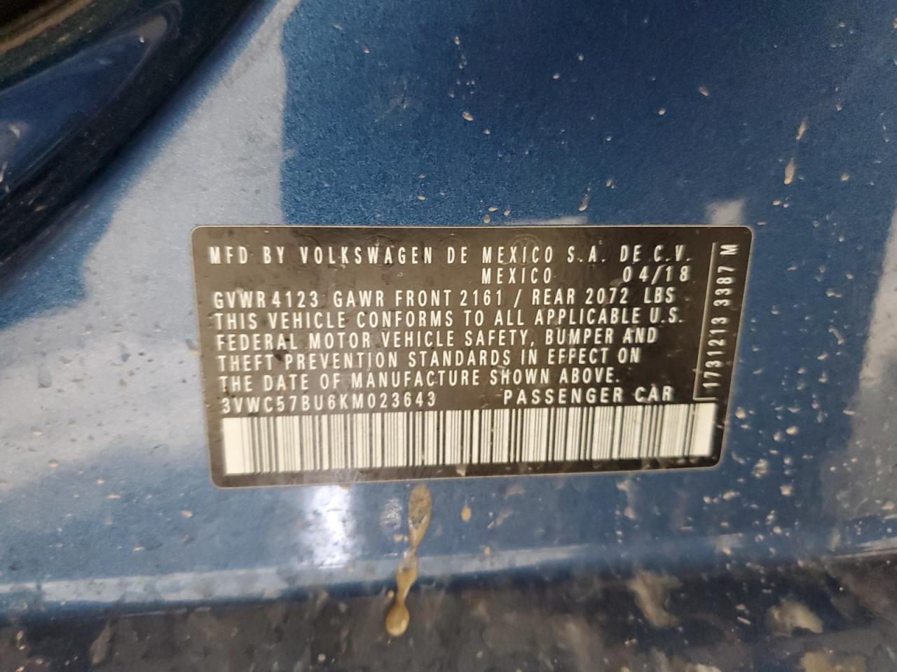 3VWC57BU6KM023643 2019 Volkswagen Jetta S