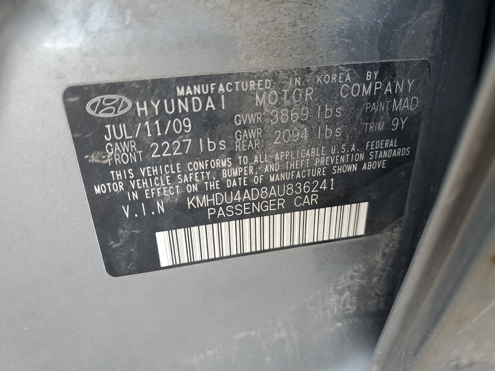 KMHDU4AD8AU836241 2010 Hyundai Elantra Blue