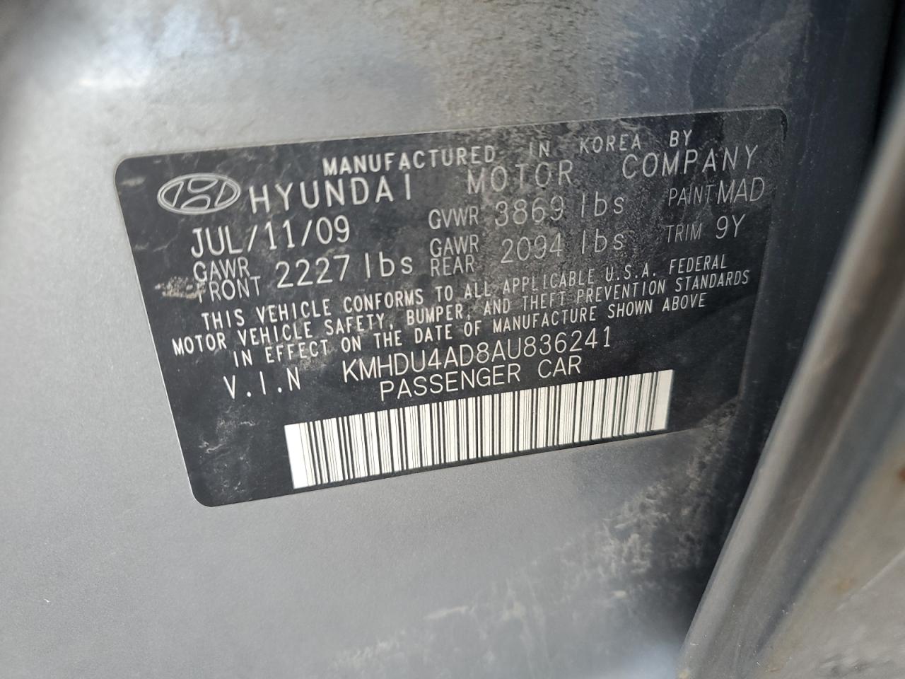 2010 Hyundai Elantra Blue VIN: KMHDU4AD8AU836241 Lot: 64375894