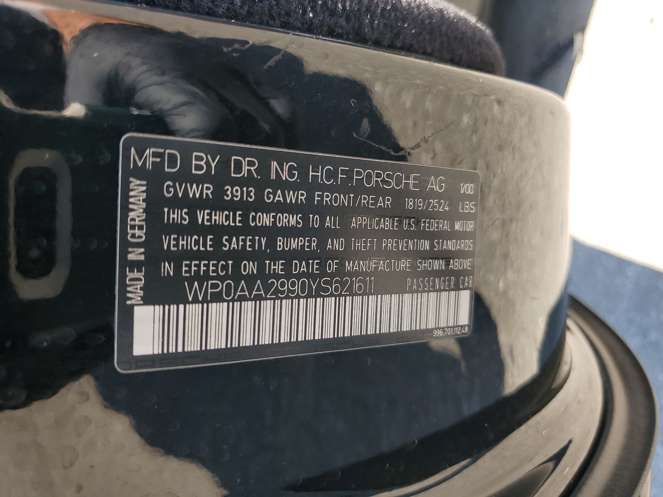 WP0AA2990YS621611 2000 Porsche 911 Carrera 2