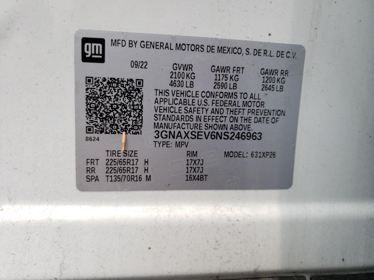 2022 Chevrolet Equinox Ls VIN: 3GNAXSEV6NS246963 Lot: 63396674