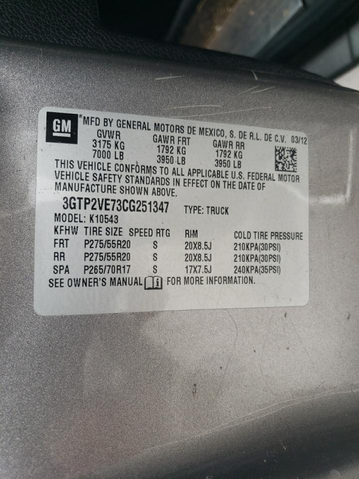 2012 GMC Sierra K1500 Sle VIN: 3GTP2VE73CG251347 Lot: 64241034