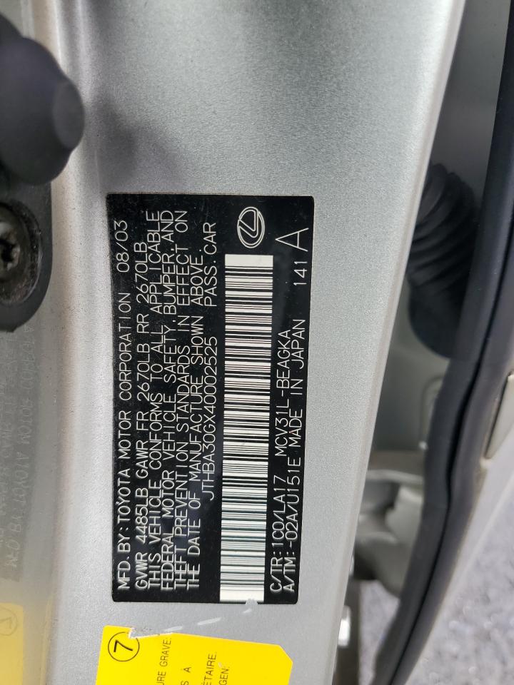 2004 Lexus Es 330 VIN: JTHBA30GX40002525 Lot: 62080674