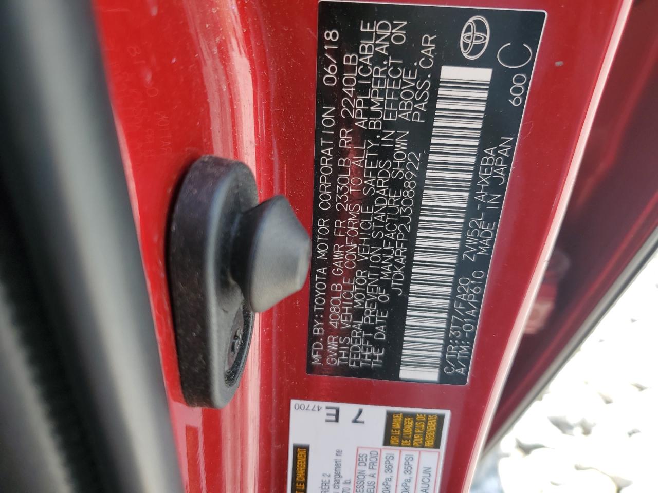 2018 Toyota Prius Prime VIN: JTDKARFP2J3088922 Lot: 63455854