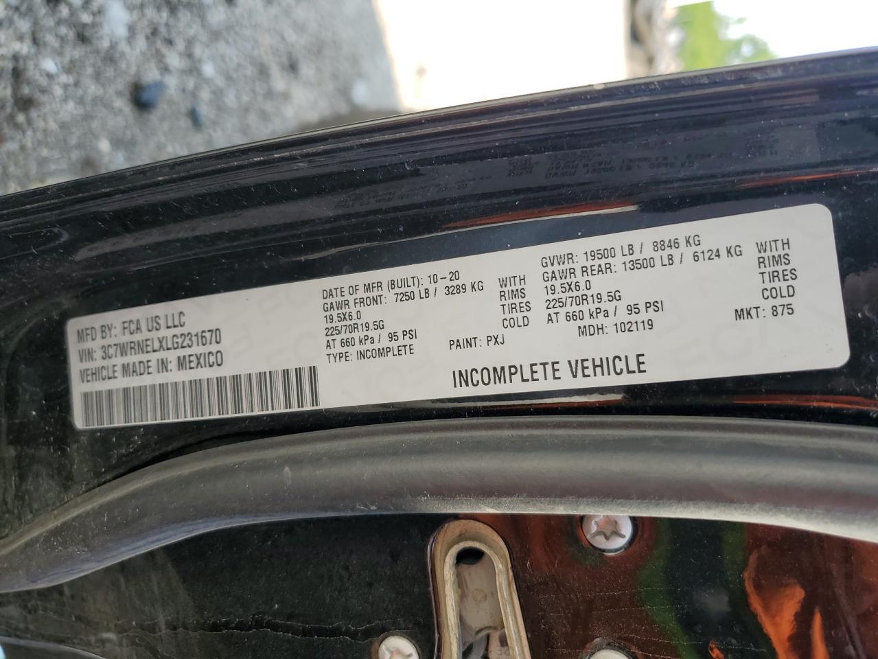 2020 Ram 5500 VIN: 3C7WRNELXLG231670 Lot: 62430224