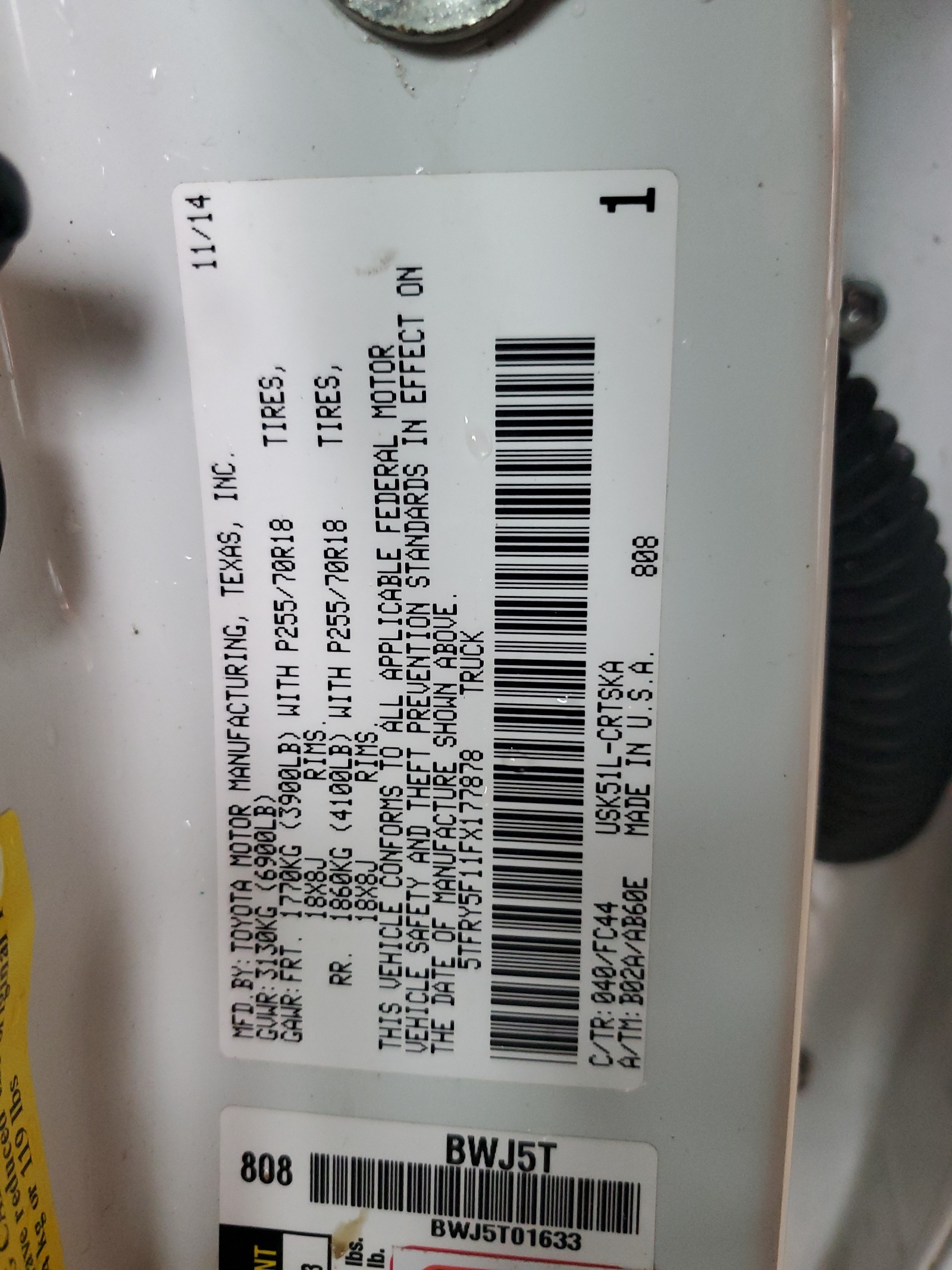 5TFRY5F11FX177878 2015 Toyota Tundra Double Cab Sr