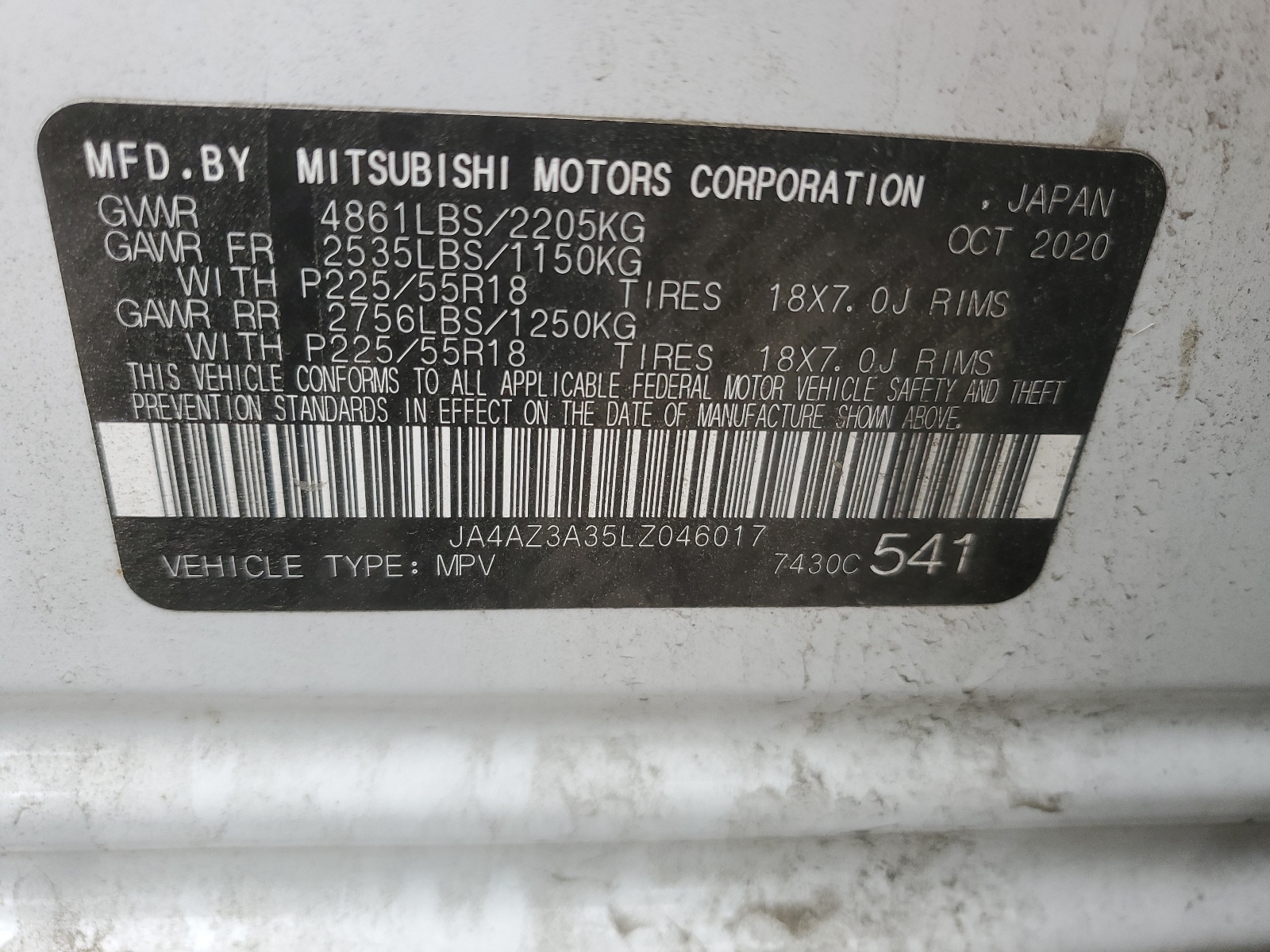 JA4AZ3A35LZ046017 2020 Mitsubishi Outlander Se