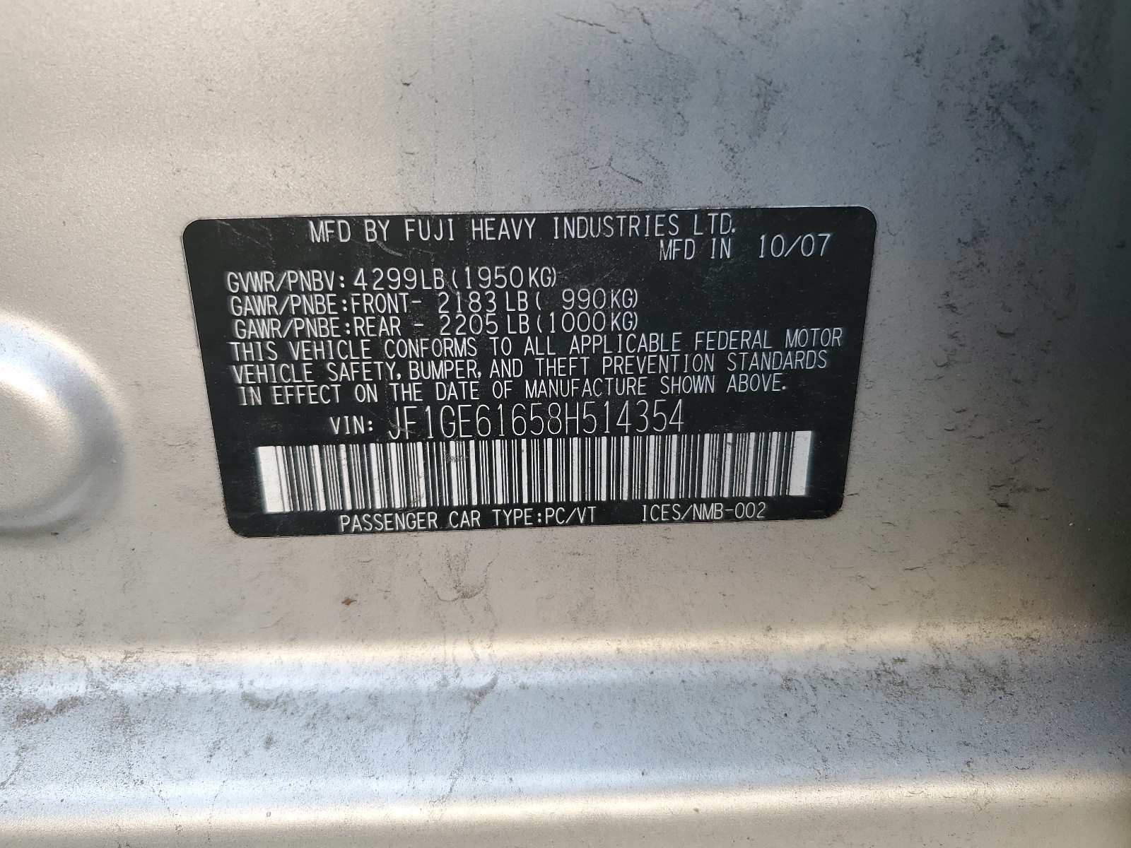 JF1GE61658H514354 2008 Subaru Impreza 2.5I