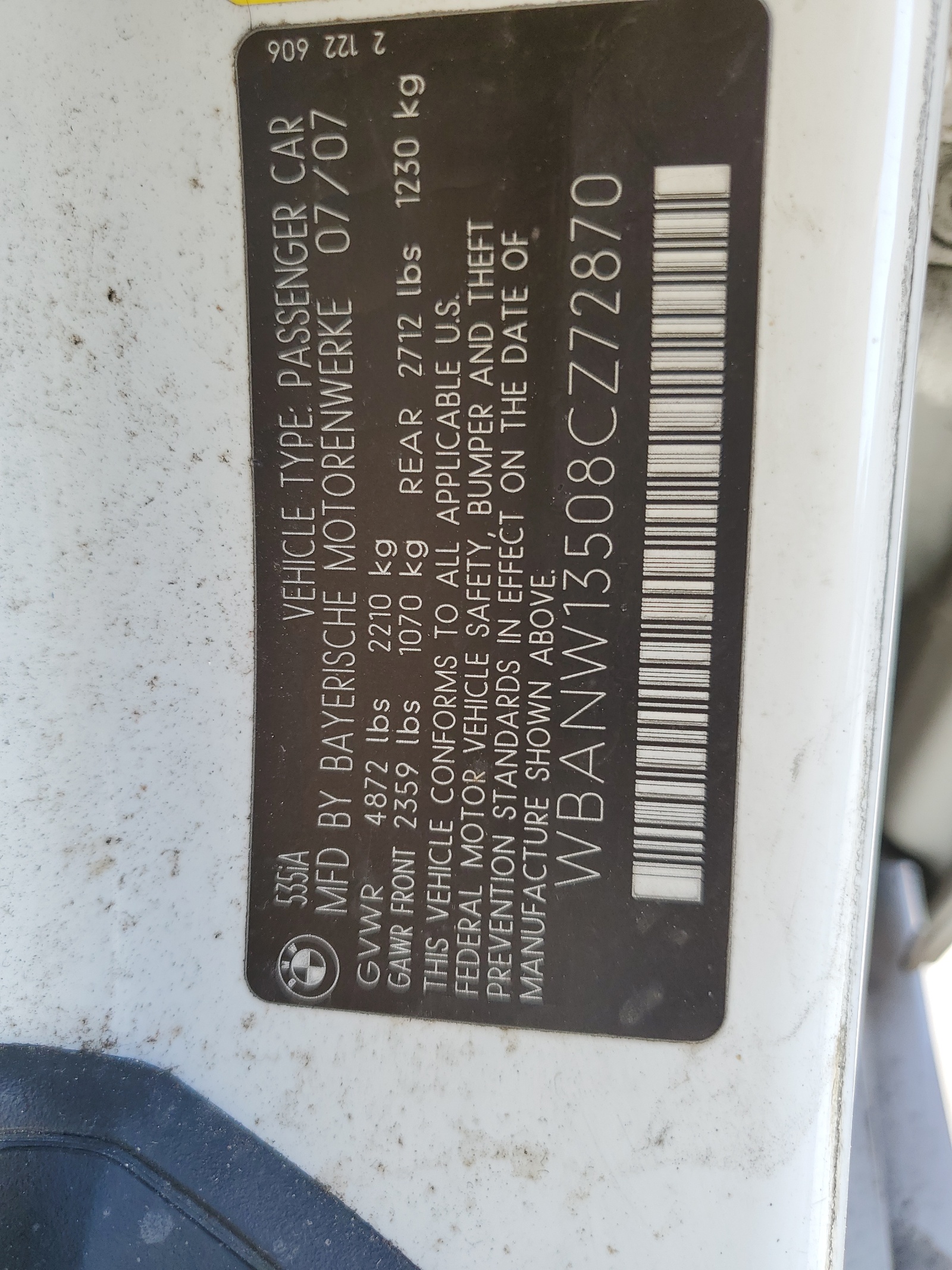 WBANW13508CZ72870 2008 BMW 535 I