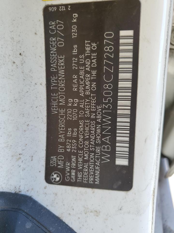 2008 BMW 535 I VIN: WBANW13508CZ72870 Lot: 63718654