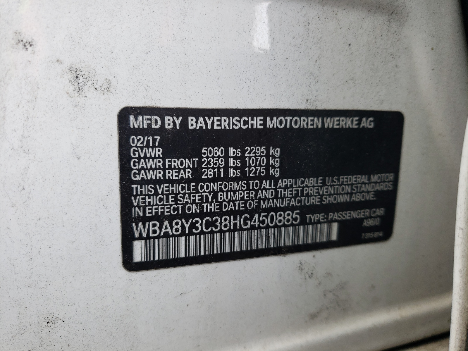 WBA8Y3C38HG450885 2017 BMW 340 Xigt