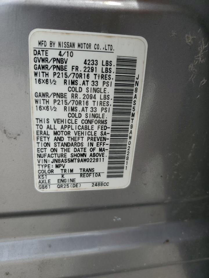 2010 Nissan Rogue S VIN: JN8AS5MT9AW022811 Lot: 61880234