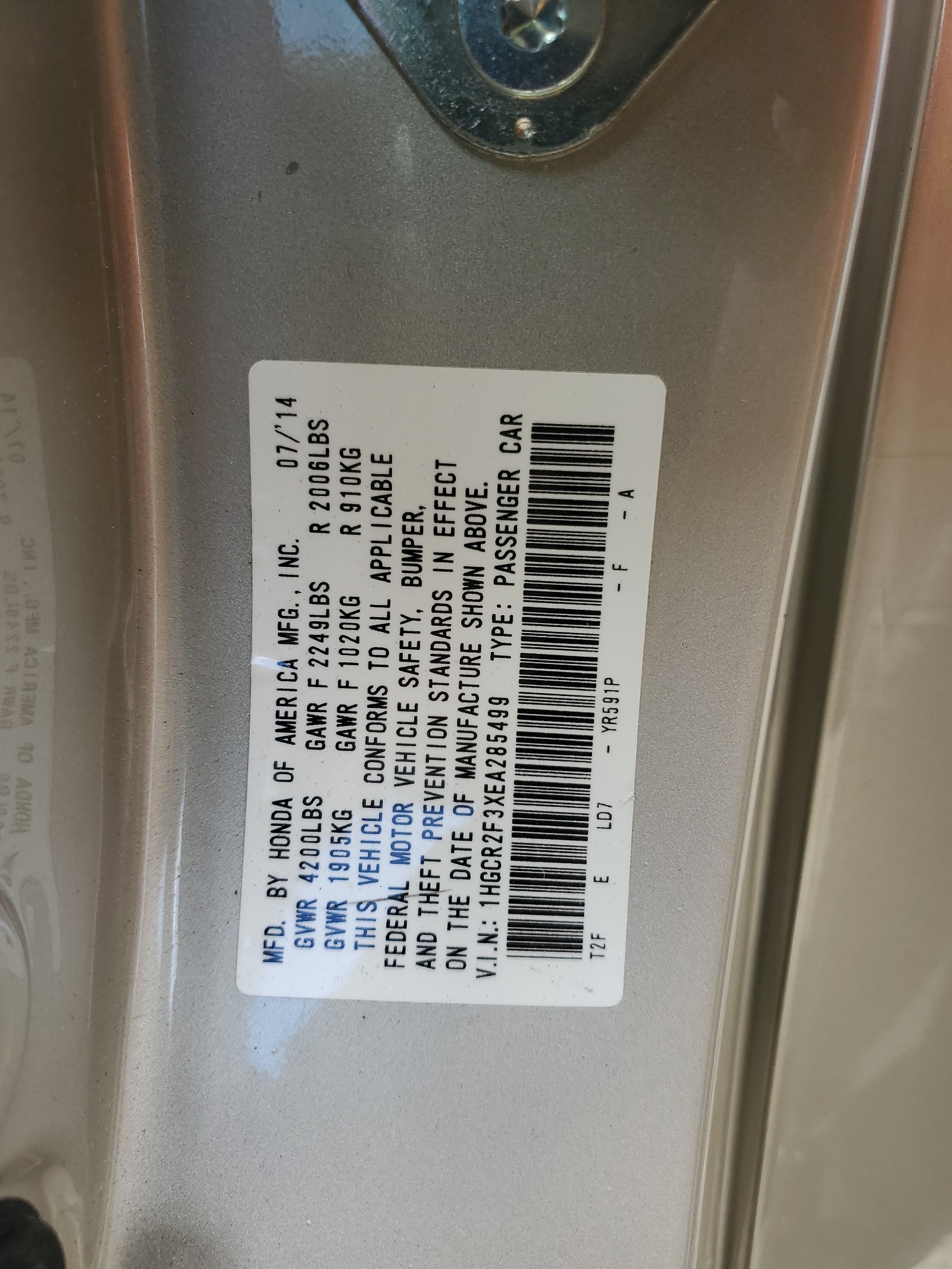 2014 Honda Accord Lx vin: 1HGCR2F3XEA285499