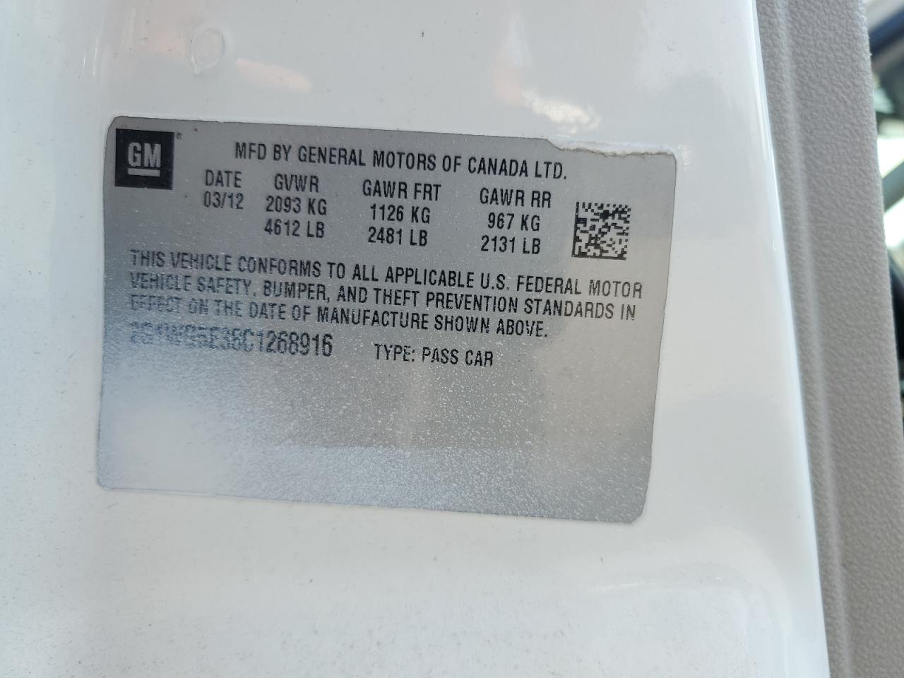 2012 Chevrolet Impala Lt VIN: 2G1WG5E38C1268916 Lot: 62045614