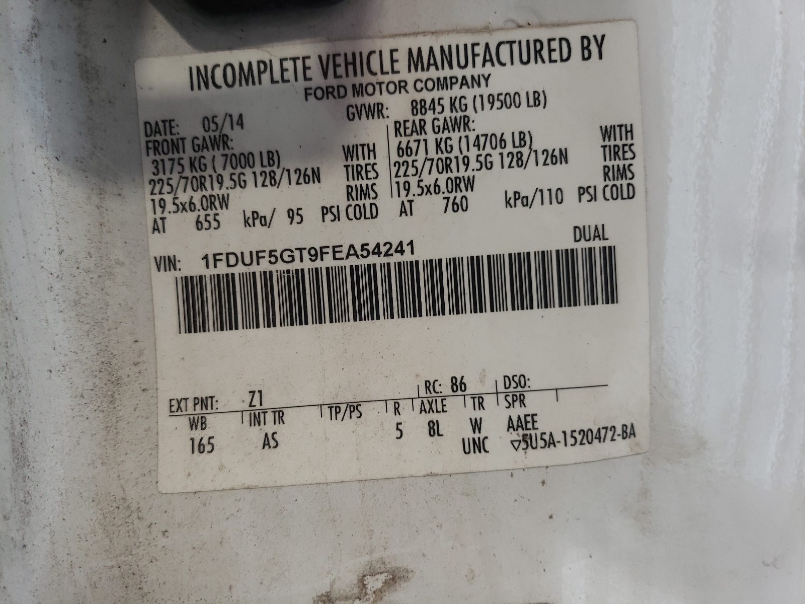 1FDUF5GT9FEA54241 2015 Ford F550 Super Duty