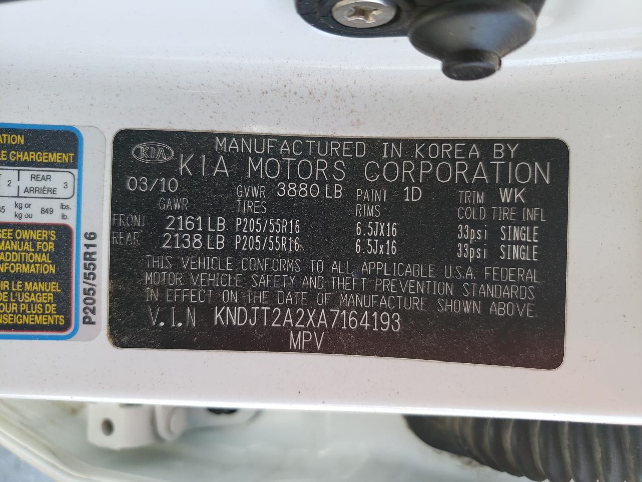 2010 Kia Soul + VIN: KNDJT2A2XA7164193 Lot: 74202454