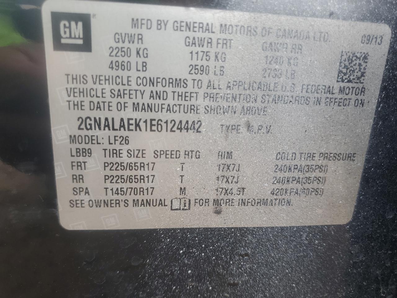 2014 Chevrolet Equinox Ls VIN: 2GNALAEK1E6124442 Lot: 62852214