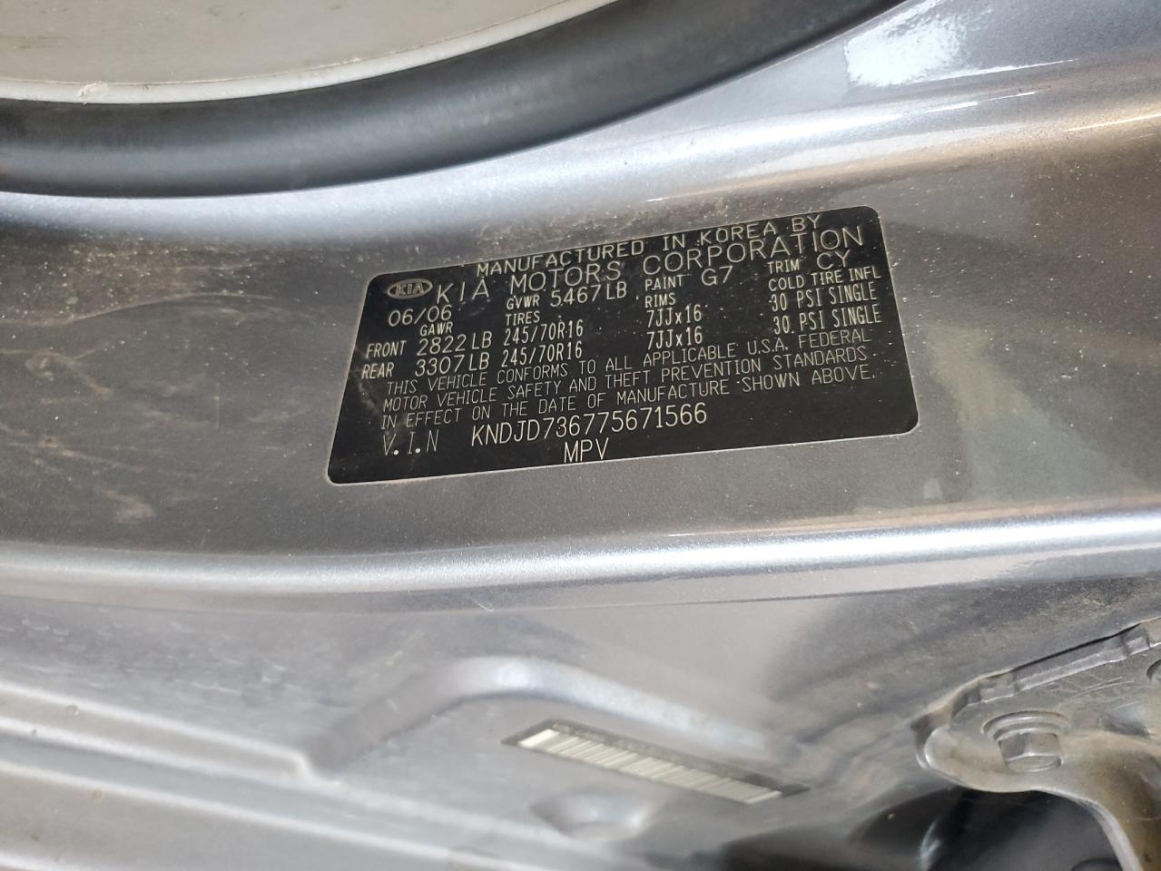 2007 Kia Sorento Ex VIN: KNDJD736775671566 Lot: 64666044