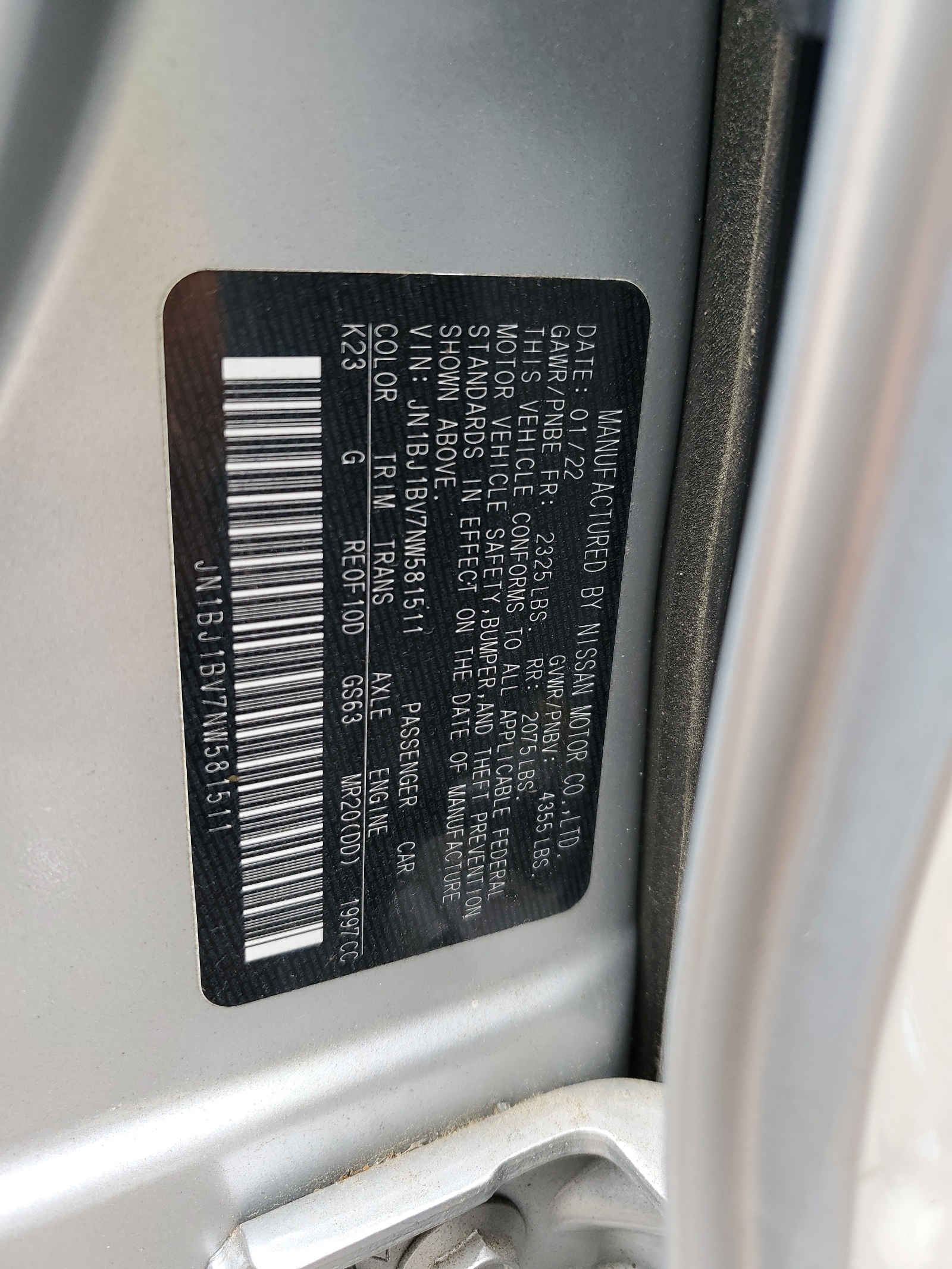 JN1BJ1BV7NW581511 2022 Nissan Rogue Sport Sv