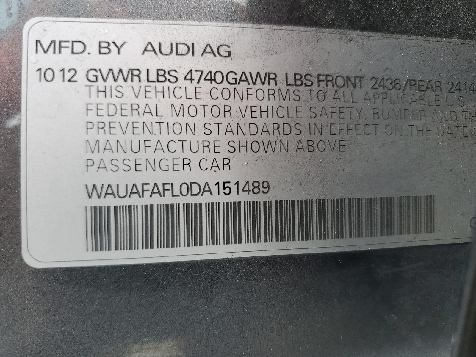 2013 Audi A4 Premium vin: WAUAFAFL0DA151489