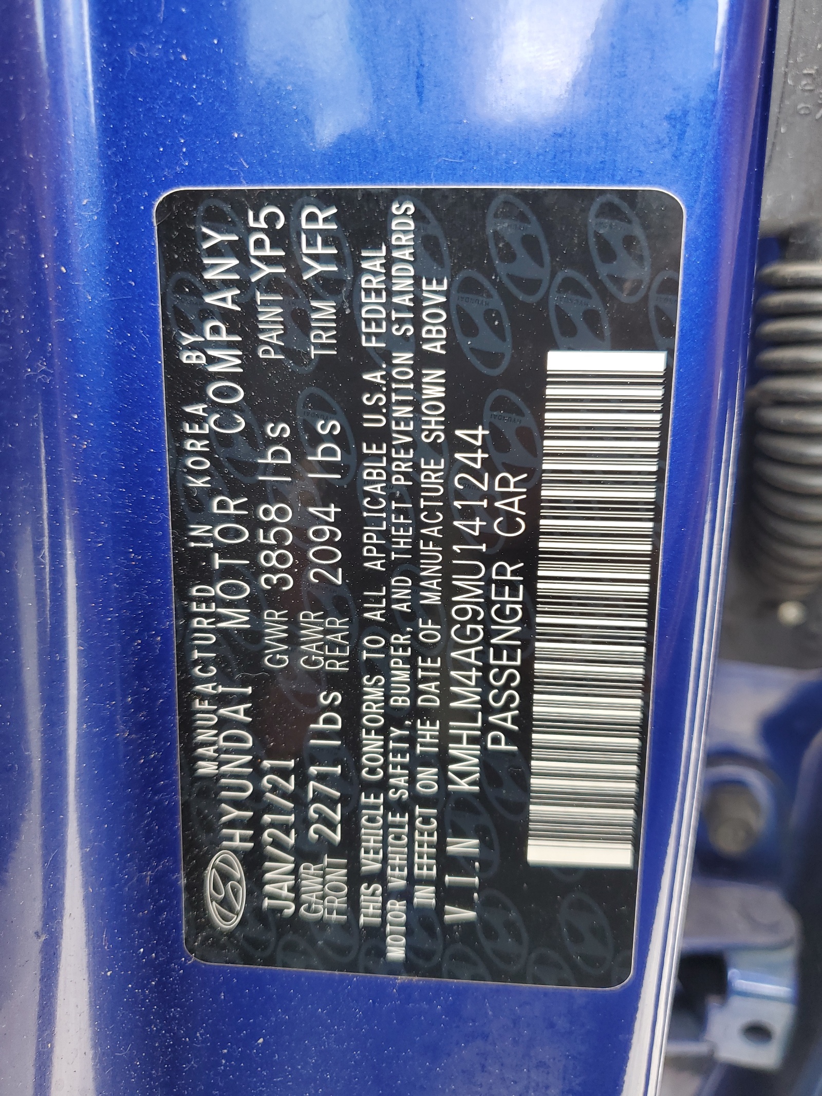 KMHLM4AG9MU141244 2021 Hyundai Elantra Sel