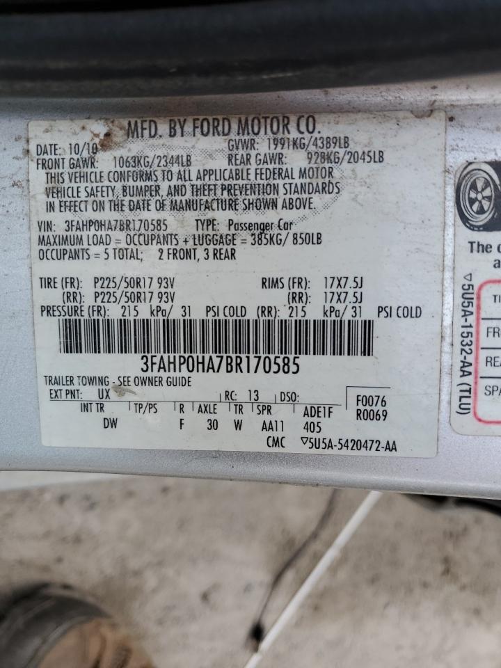 2011 Ford Fusion Se VIN: 3FAHP0HA7BR170585 Lot: 62721624