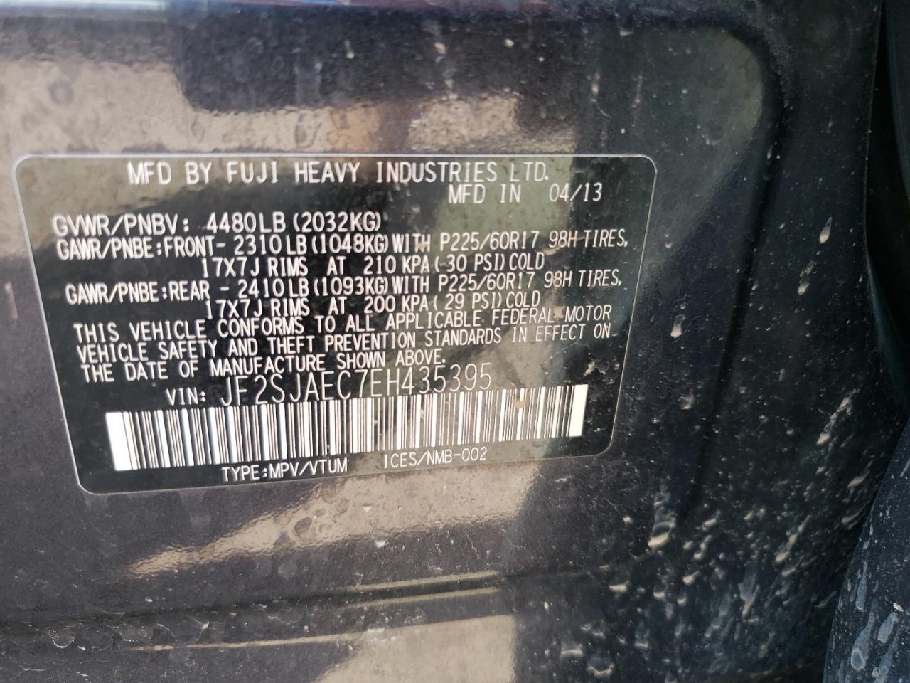 2014 Subaru Forester 2.5I Premium VIN: JF2SJAEC7EH435395 Lot: 64225714