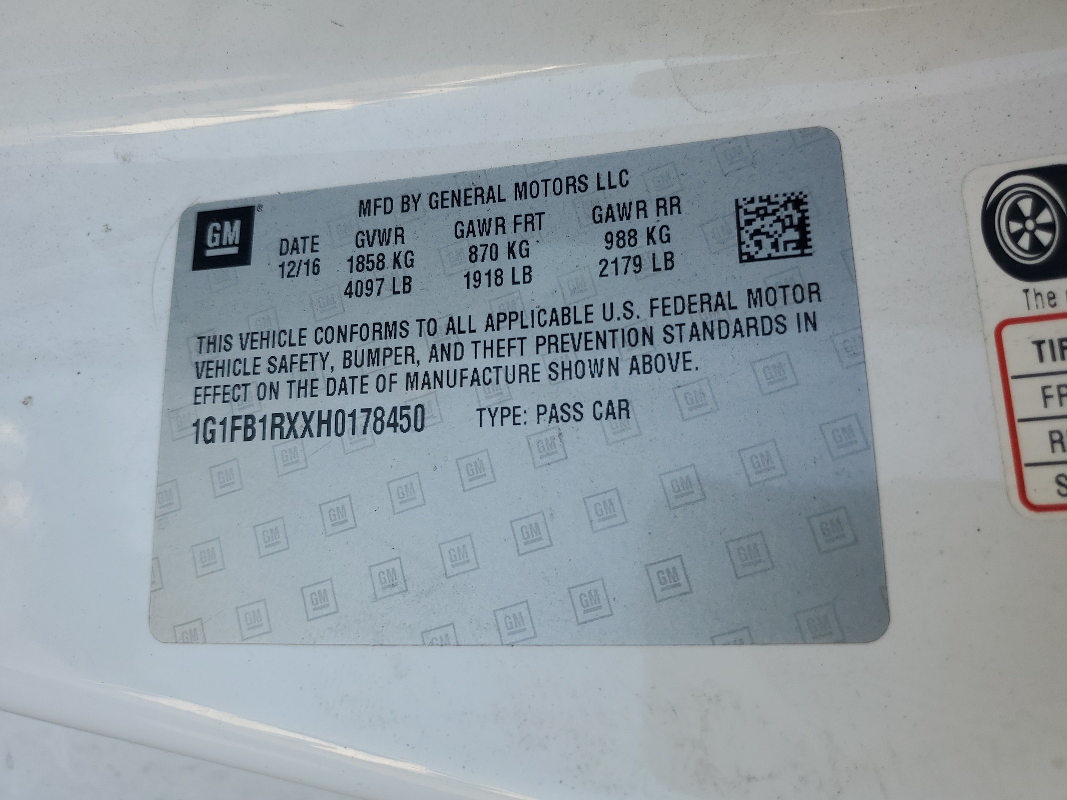 1G1FB1RXXH0178450 2017 Chevrolet Camaro Lt