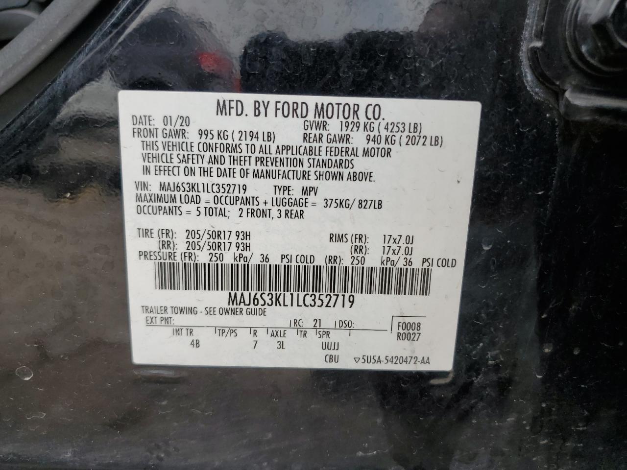 2020 Ford Ecosport Titanium VIN: MAJ6S3KL1LC352719 Lot: 64340844