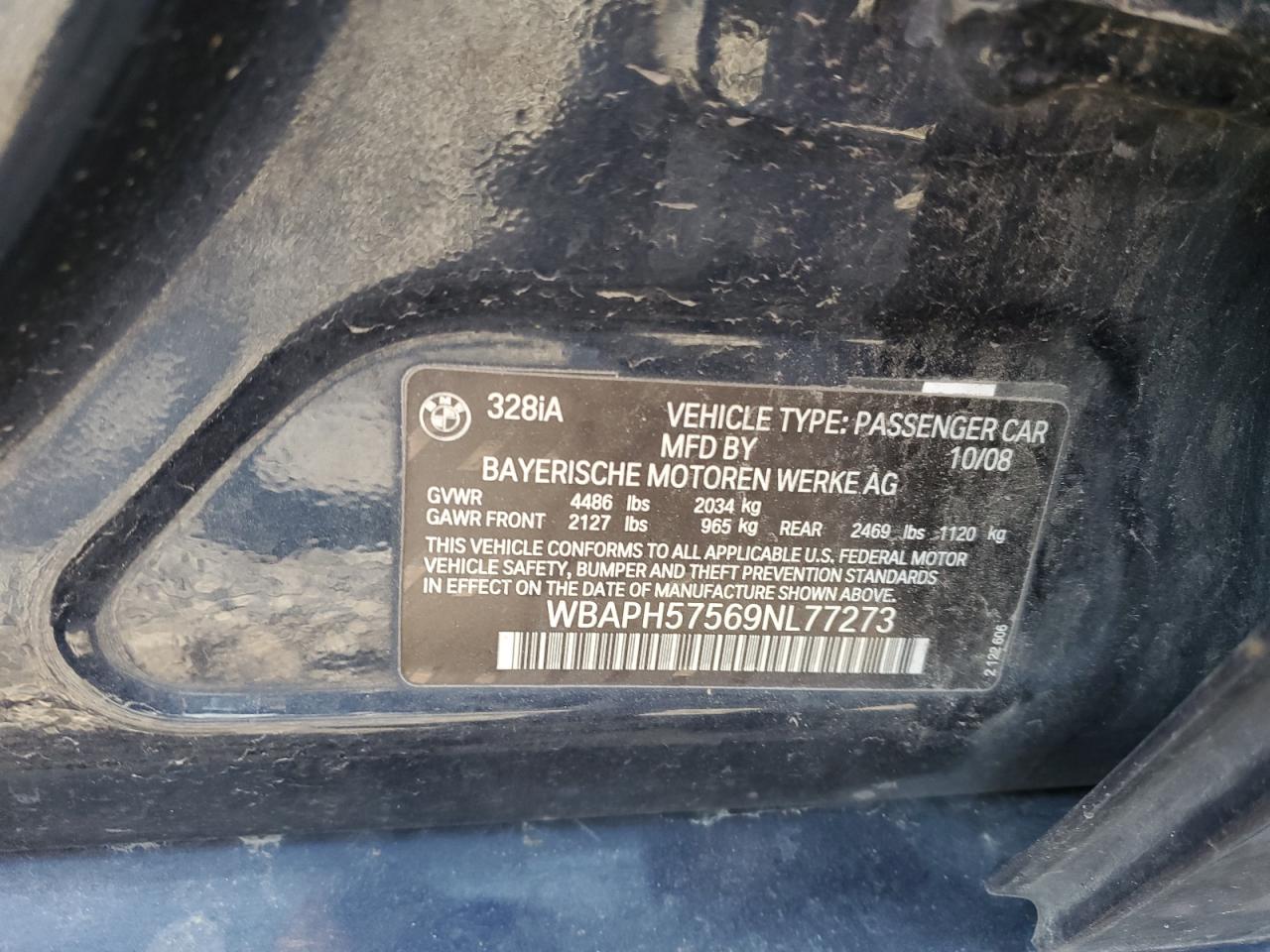 2009 BMW 328 I Sulev VIN: WBAPH57569NL77273 Lot: 63096554